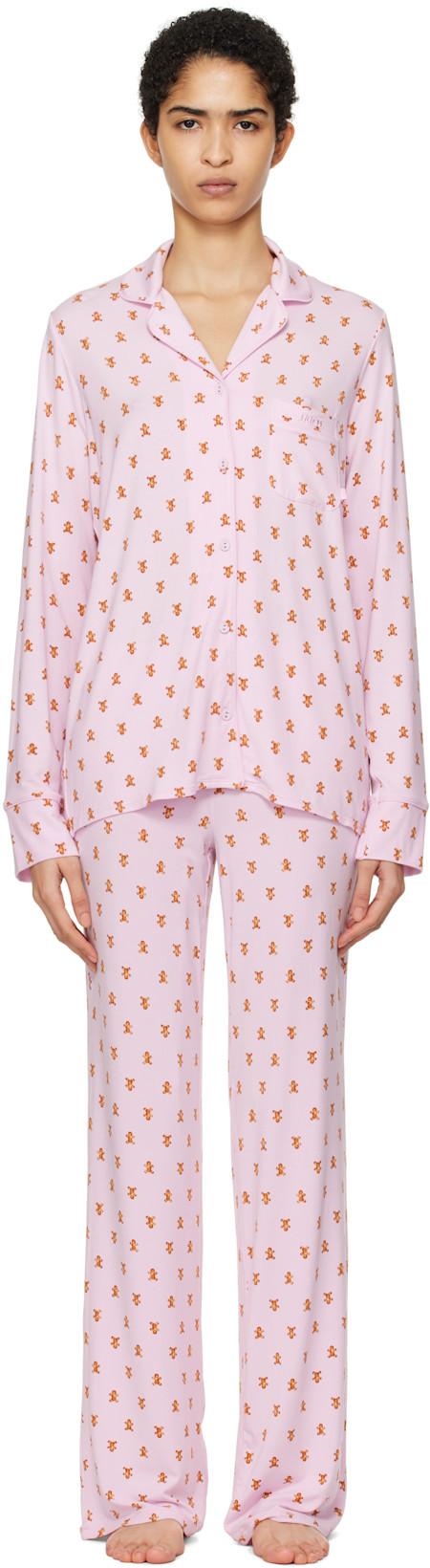 Pink SKIMS Sleep Long Sleeve Button Up Pyjama Set by SKIMS