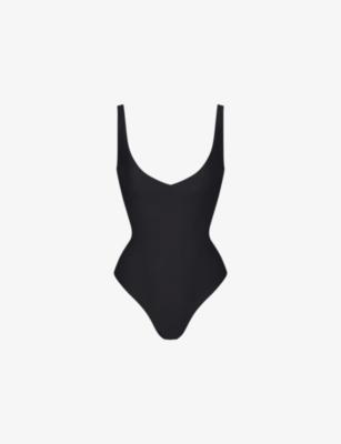 Plunge-Neck Thong Stretch-Woven Bodysuit by SKIMS