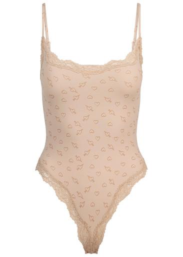 Printed lace-trim stretch-jersey bodysuit by SKIMS