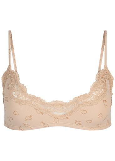 Printed lace-trim stretch-jersey bralette by SKIMS