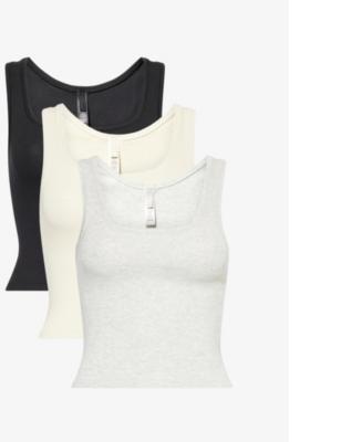 Ribbed Scoop-Neck Pack of Three Cotton-Jersey Tank Tops by SKIMS