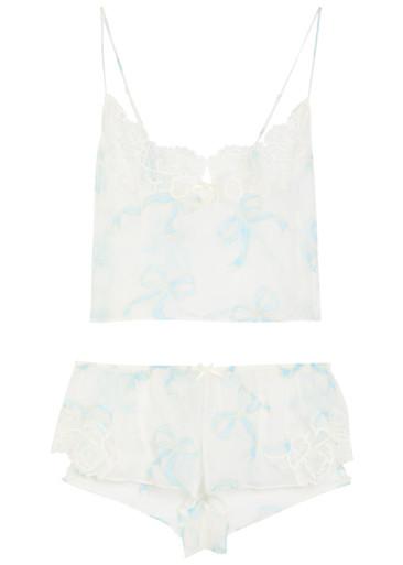 Romance sheer bow-print silk pyjama set by SKIMS
