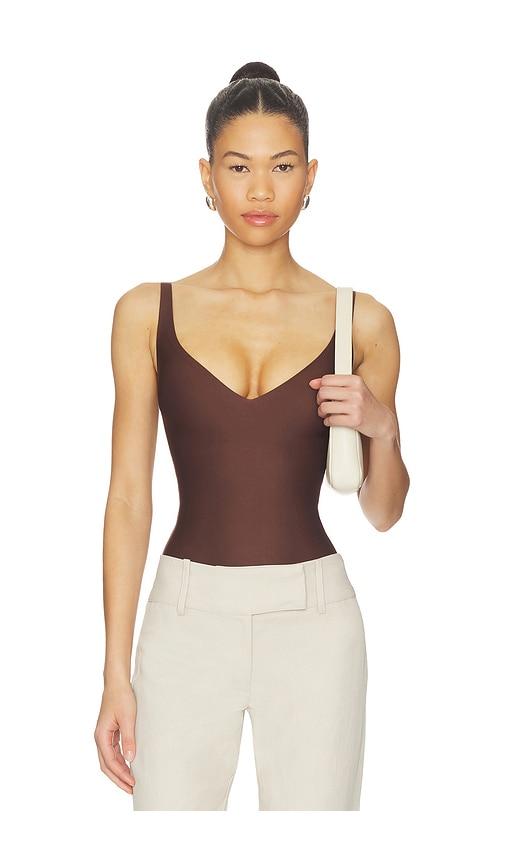 SKIMS Body Core Sculpt Plunge Thong Bodysuit in Chocolate by SKIMS