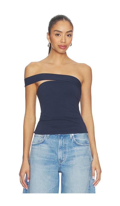 SKIMS Cotton Jersey One Shoulder Tube Top in Navy by SKIMS