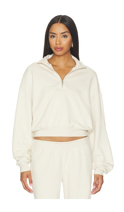 SKIMS Drapey French Terry Half Zip Pullover in Ivory by SKIMS