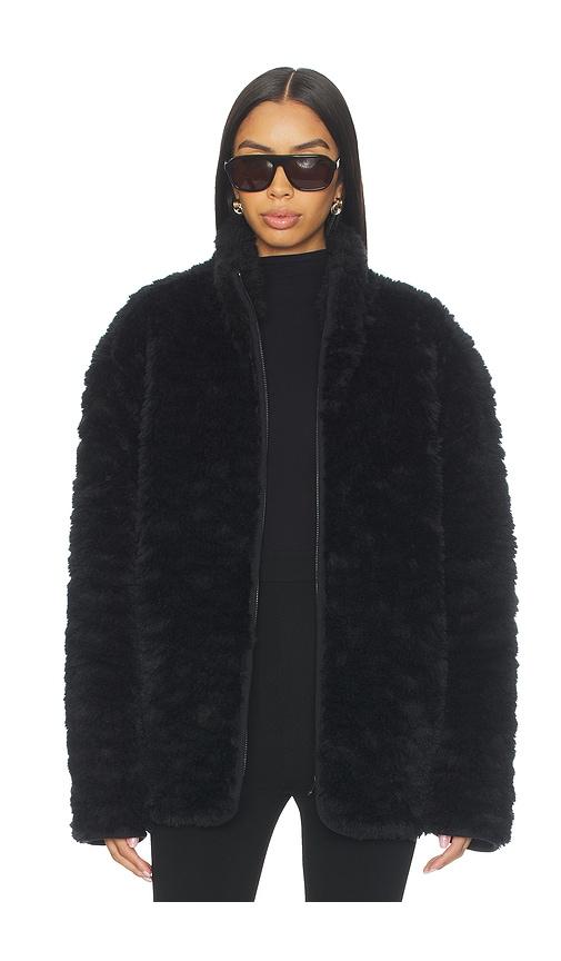 SKIMS Faux Fur Zip Up Mock Neck Jacket in Black by SKIMS