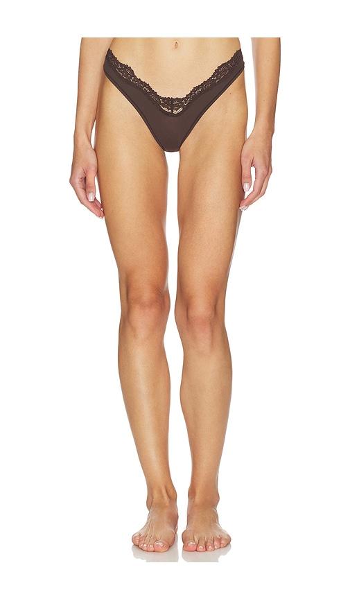 SKIMS Fits Everybody Lace Dip Thong in Brown by SKIMS