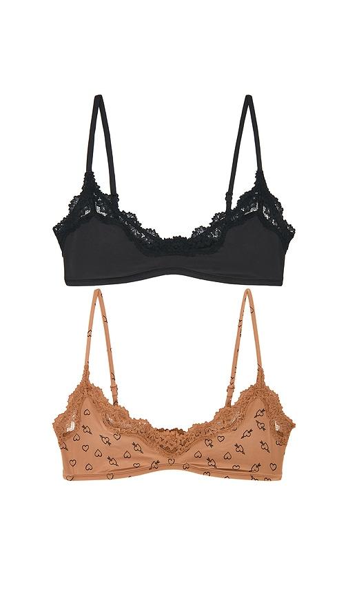 SKIMS Fits Everybody Lace Scoop Bralette 2-pack in Black,Tan by SKIMS
