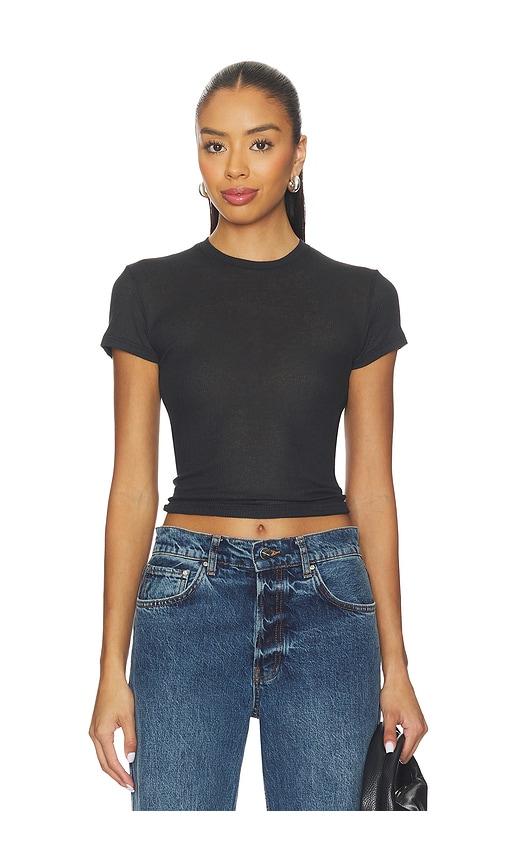 SKIMS Sheer Cotton Crewneck Standard T-Shirt in Black by SKIMS