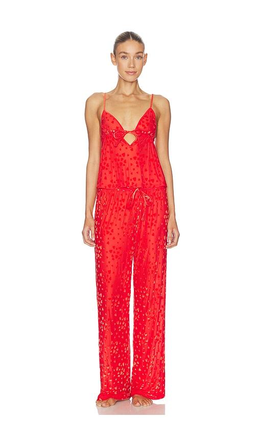 SKIMS Sheer Velvet Burnout Cami & Pant Set in Red by SKIMS