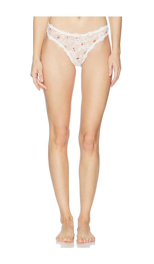 SKIMS Stretch Lace Dipped Thong in Ivory by SKIMS