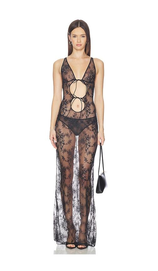 SKIMS Ultra Fine Lace Long Slip Dress in Black by SKIMS