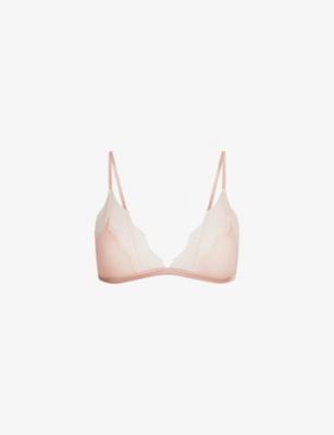 Sheer Cotton Lace-Trim Woven Triangle Bralette by SKIMS