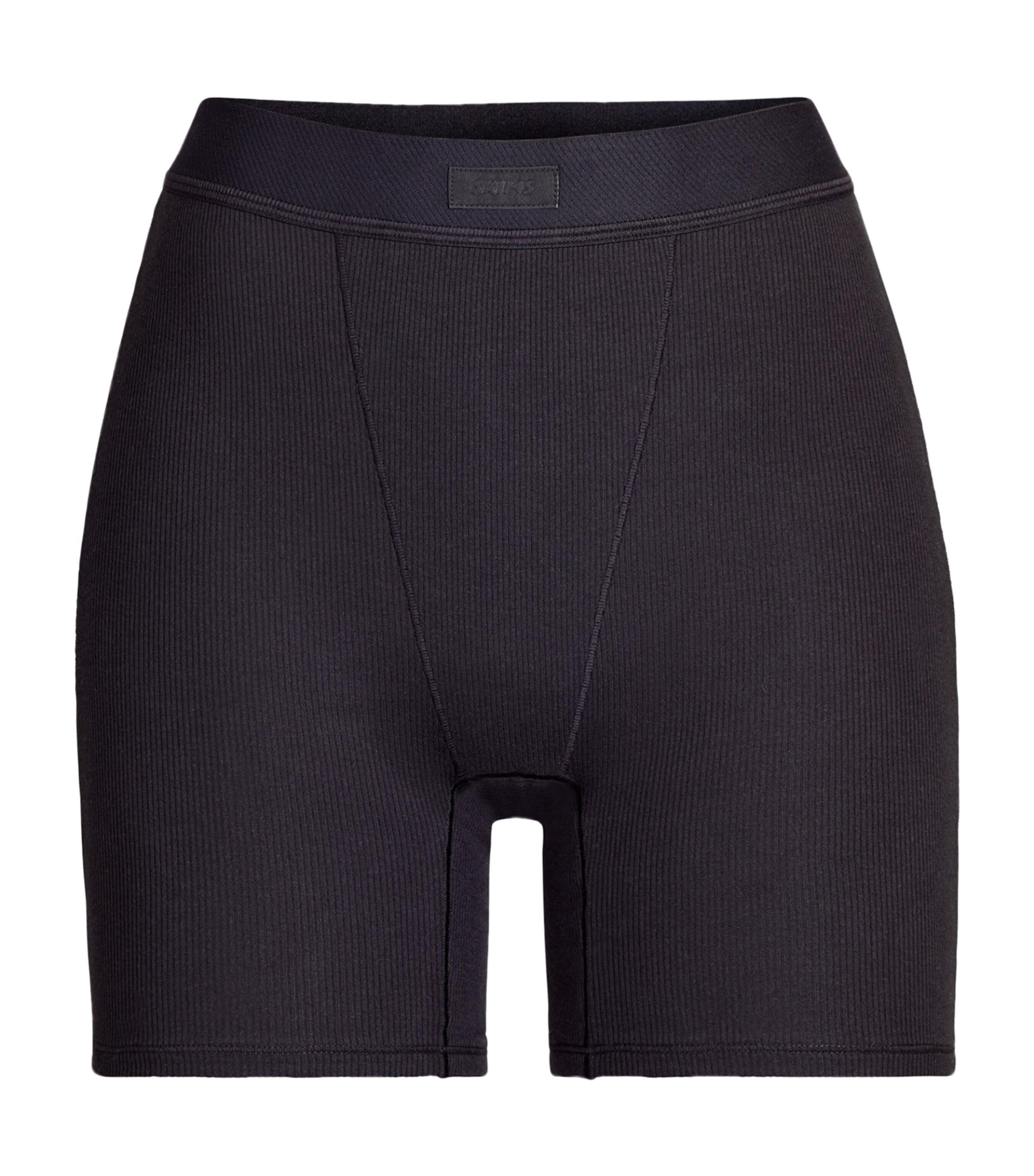 Skims Cotton-Blend Ribbed Boxer Shorts by SKIMS