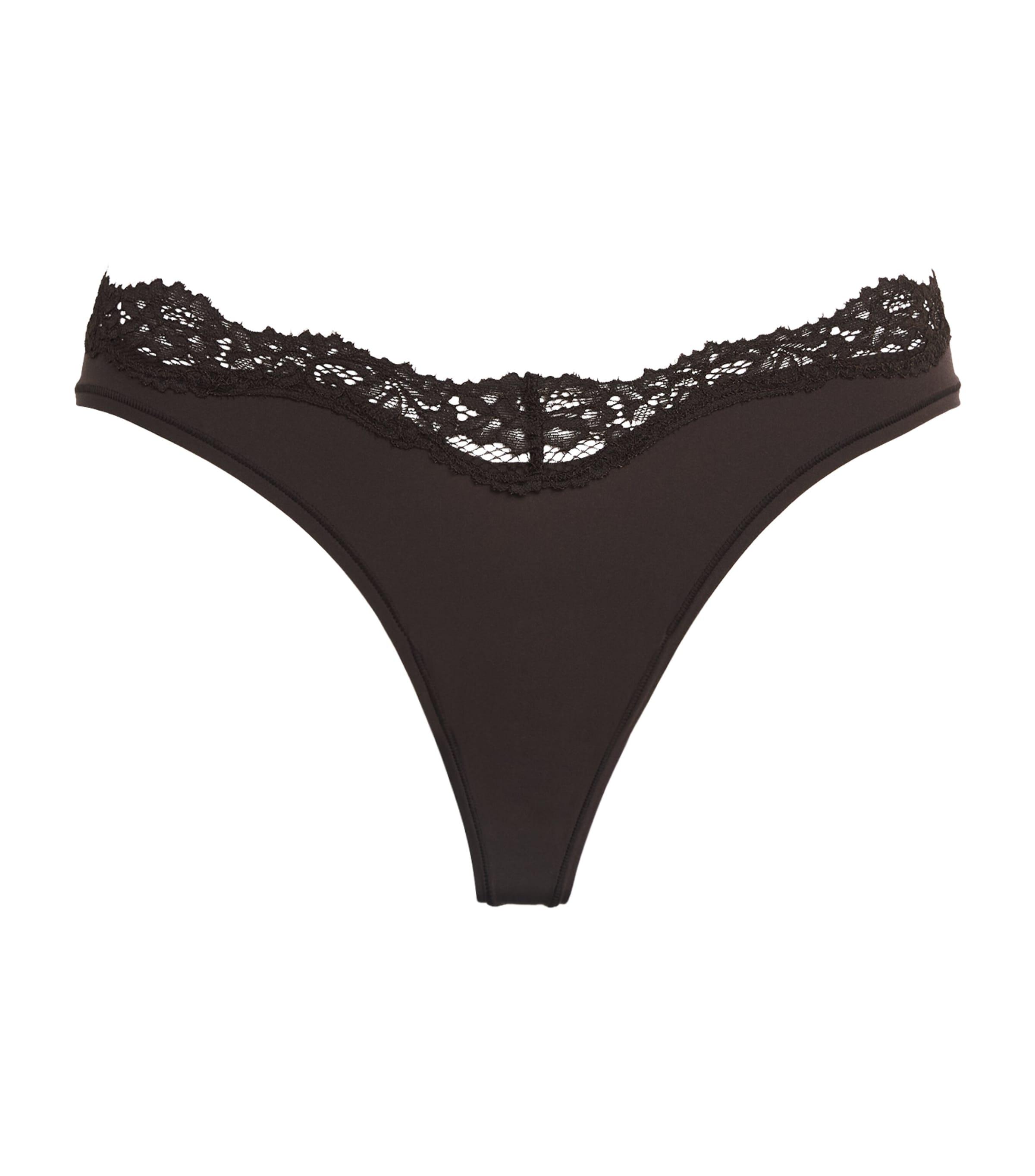 Skims Lace-Trim Fits Everybody Dipped Thong by SKIMS