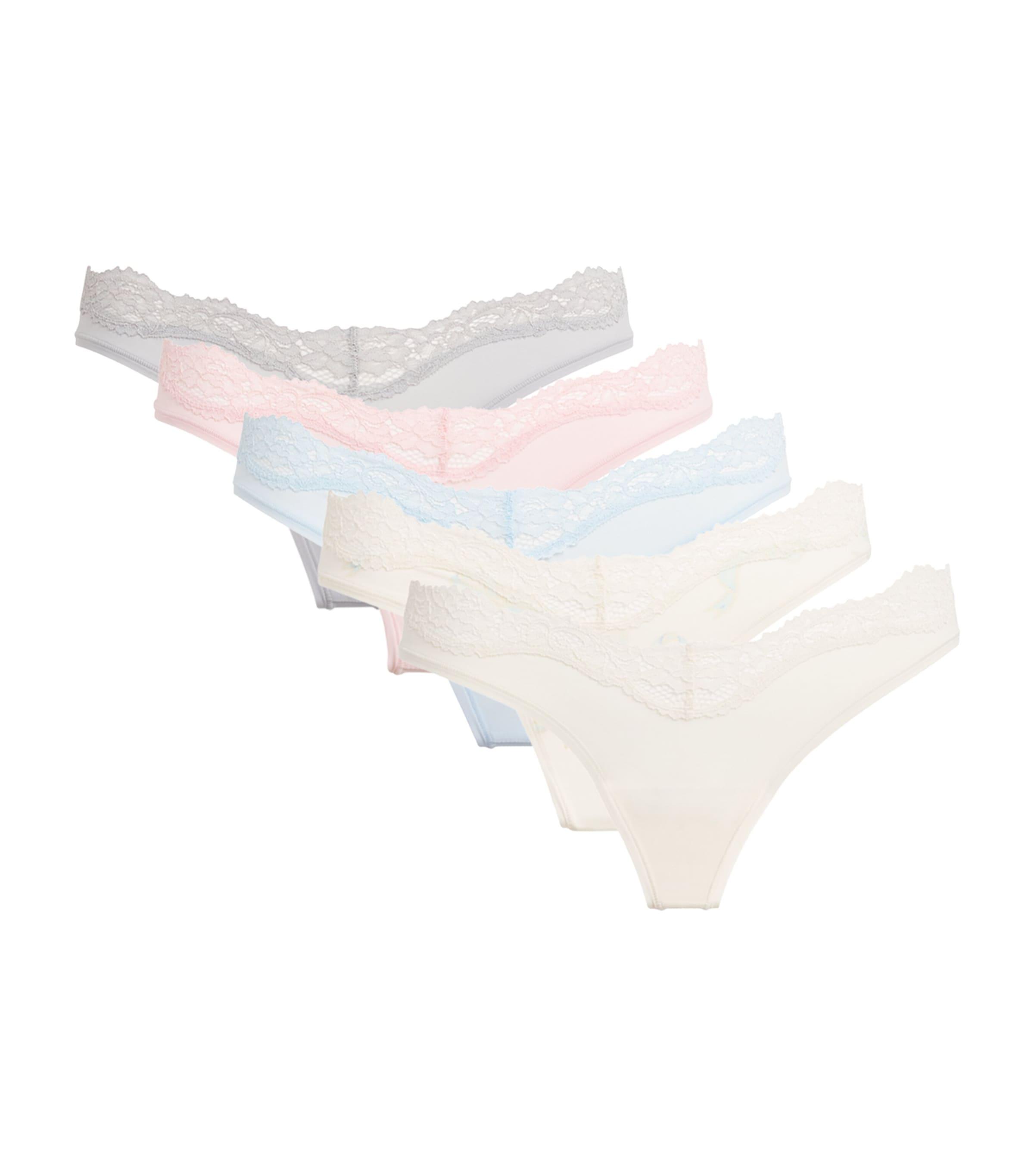 Skims Lace-Trim Fits Everybody Dipped Thongs (Pack of 5) by SKIMS