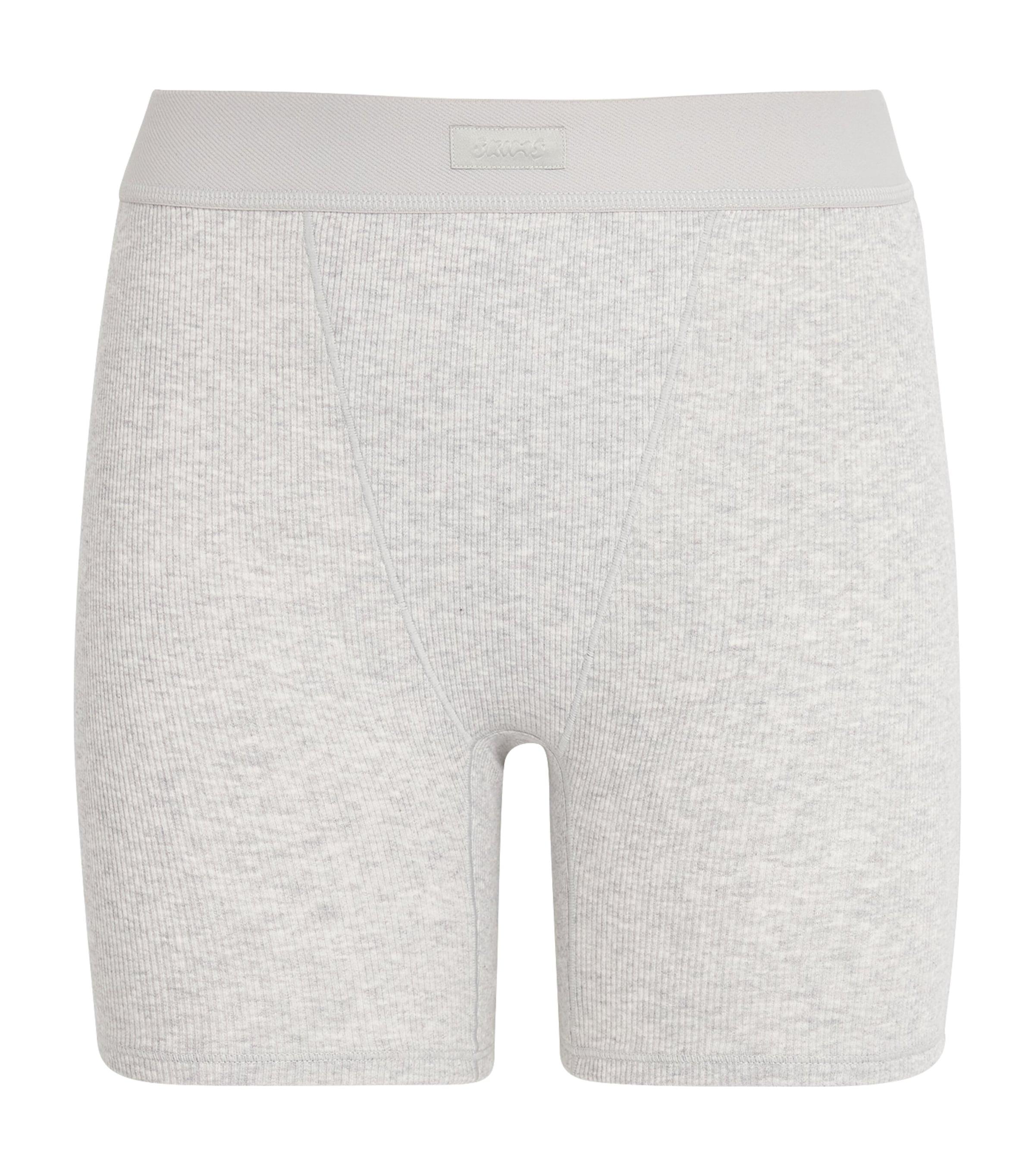 Skims Stretch-Cotton Ribbed Boxer Shorts by SKIMS