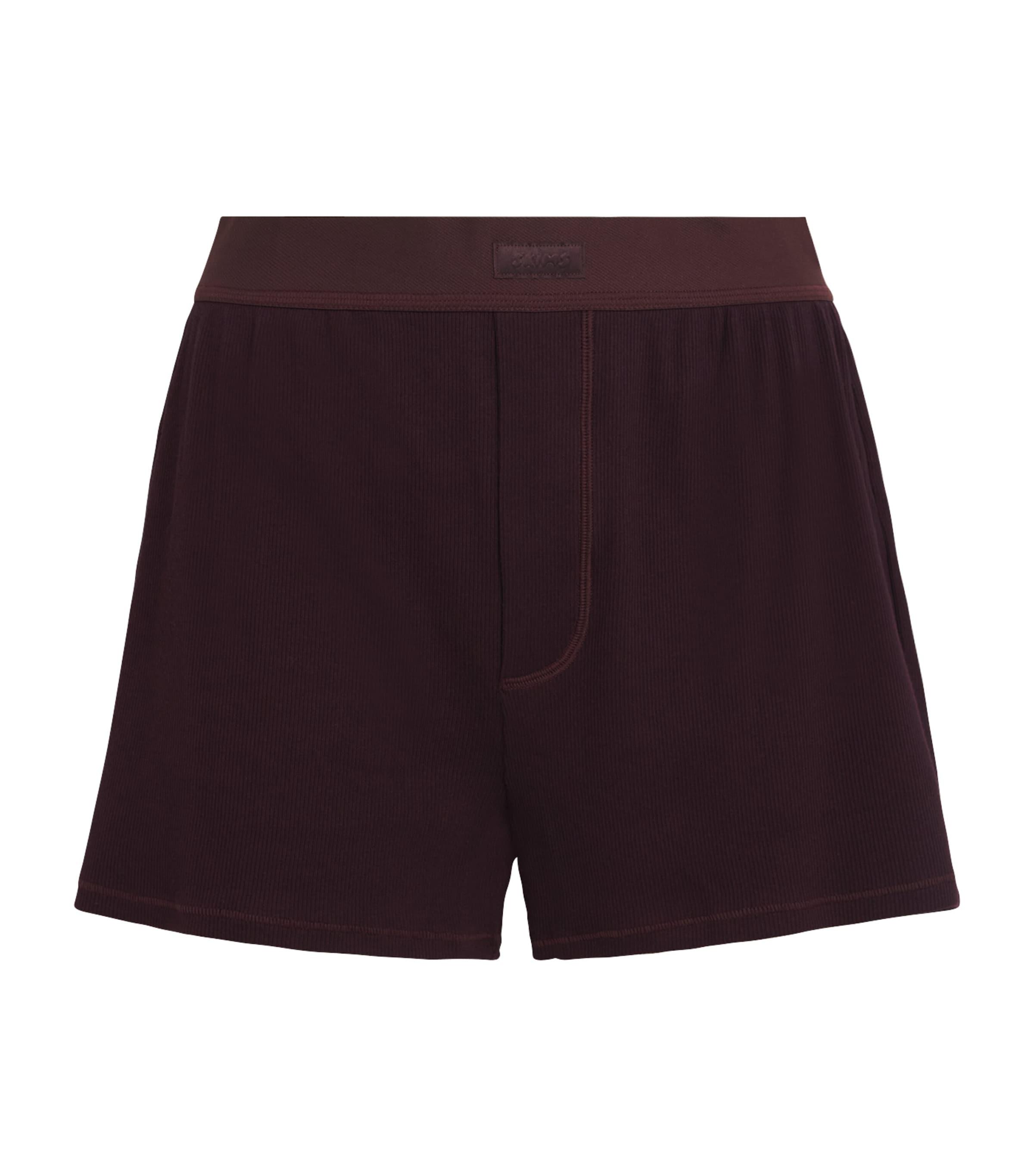 Skims Stretch-Cotton Ribbed Boxer Shorts by SKIMS