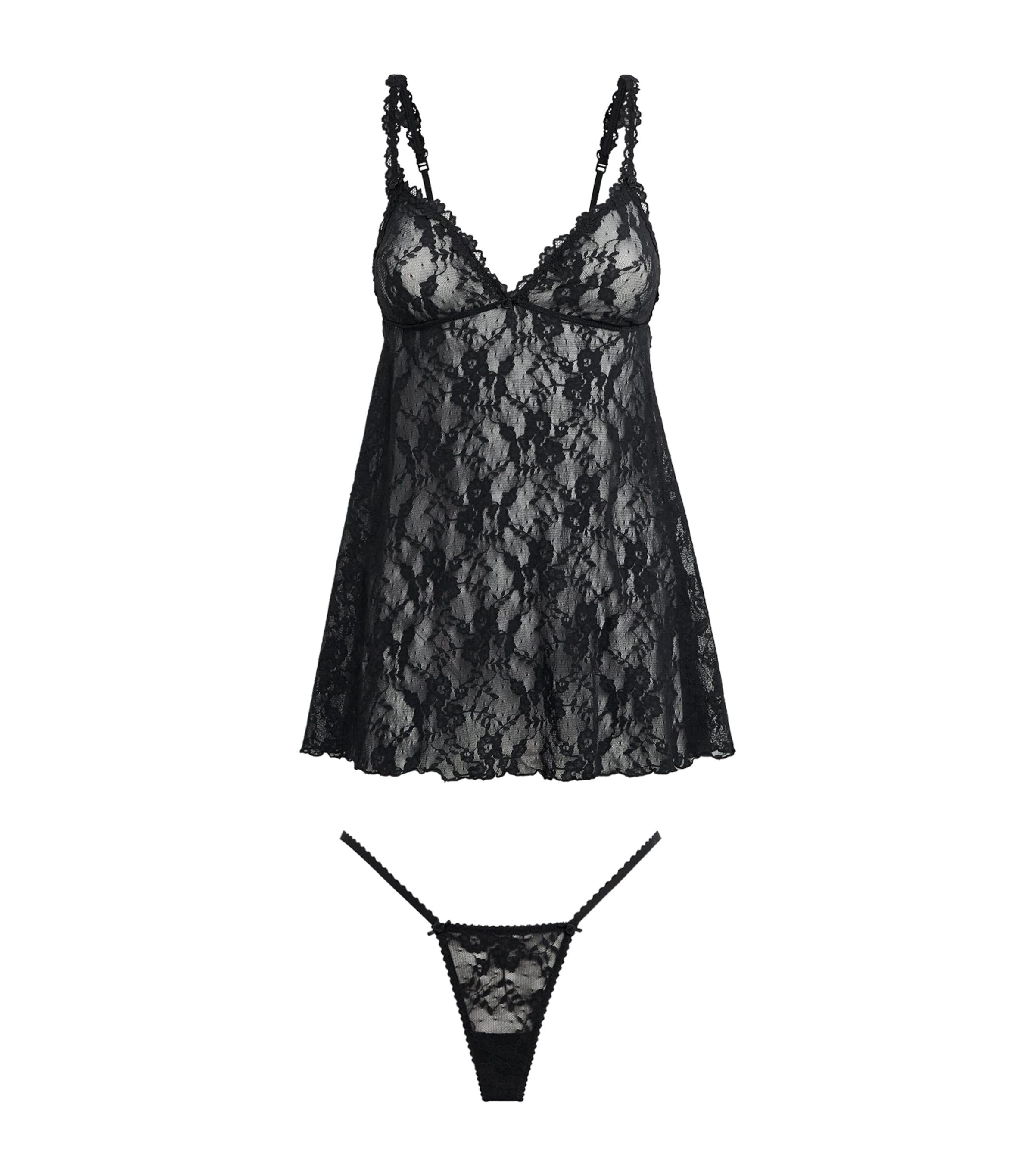 Skims Stretch Lace Babydoll and Thong Set by SKIMS