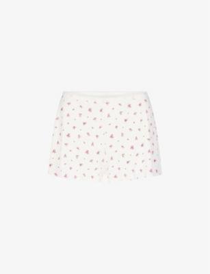 Soft Lounge floral-print lace-trim stretch-woven shorts by SKIMS