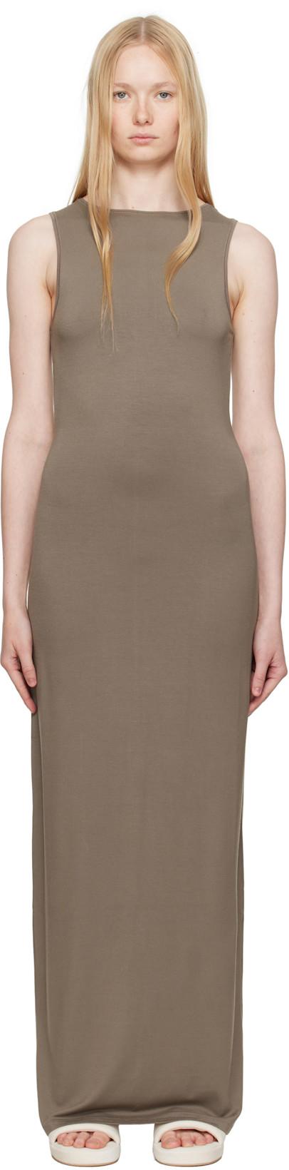 Taupe Smooth Layers Long Boat Neck Maxi Dress by SKIMS Taupe Smooth Layers Long Boat Neck Maxi Dress by SKIMS