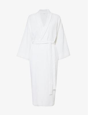 Skylar waffle-texture organic cotton-blend robe by SKIN