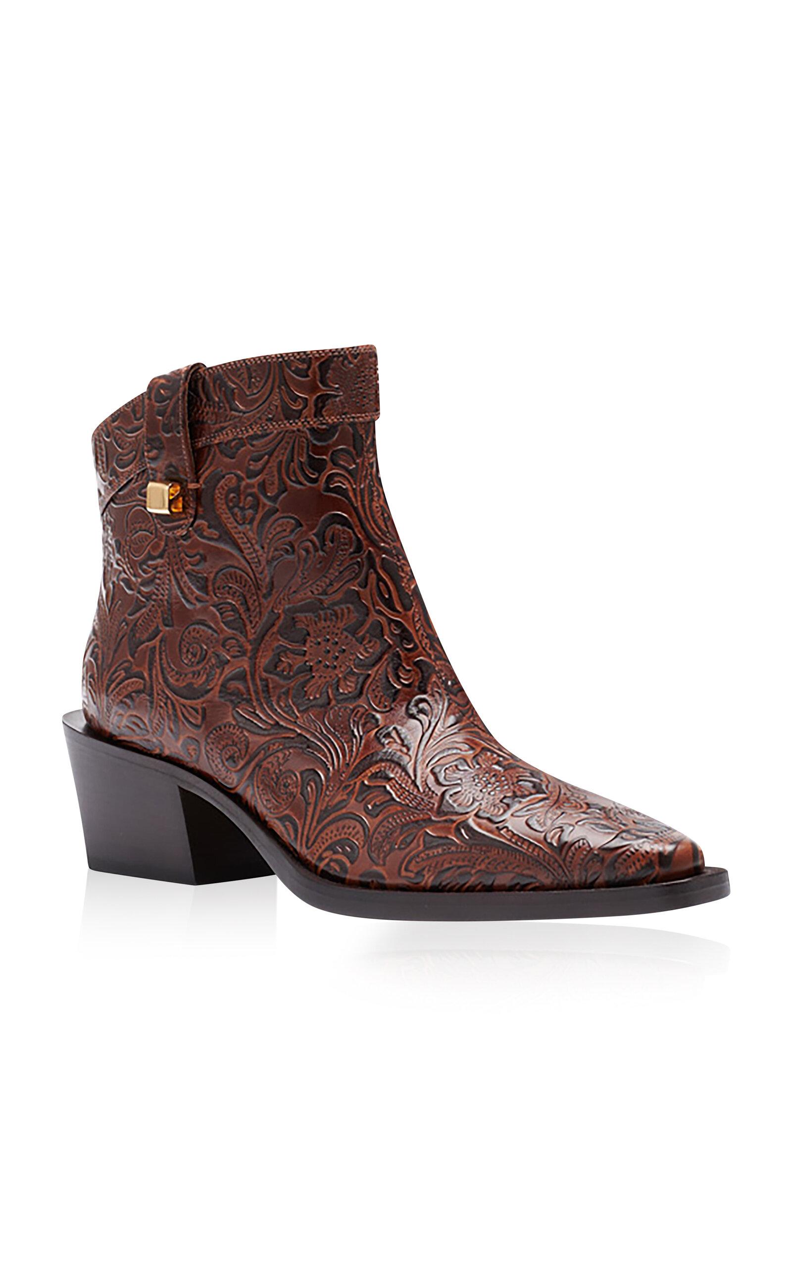 SKORPIOS Alexandra Borgia Charro Embossed Leather Ankle Boots - Moda Operandi by SKORPIOS