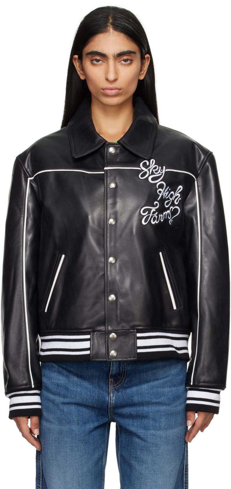 Black 'Sky High Entertainment' Leather Jacket by SKY HIGH FARM WORKWEAR