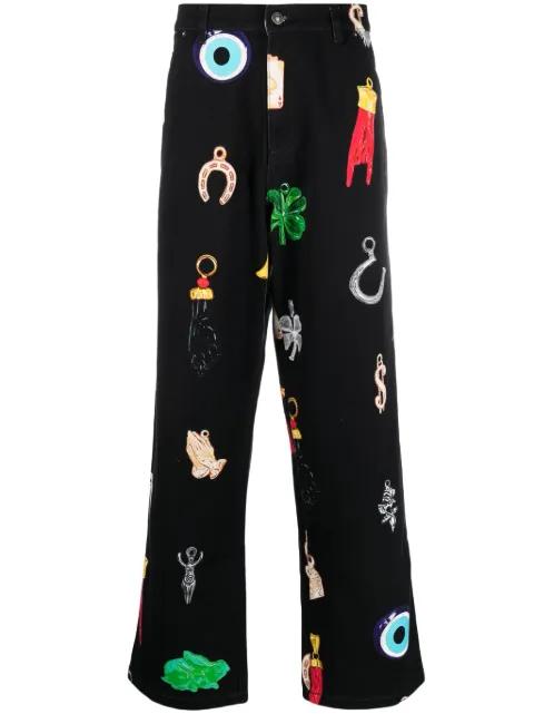high-waisted graphic-print jeans by SKY HIGH FARM WORKWEAR