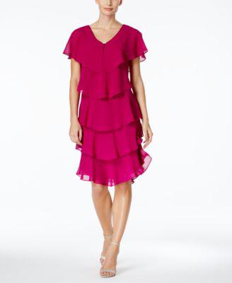 Tiered Rhinestone Capelet Dress by SL FASHIONS