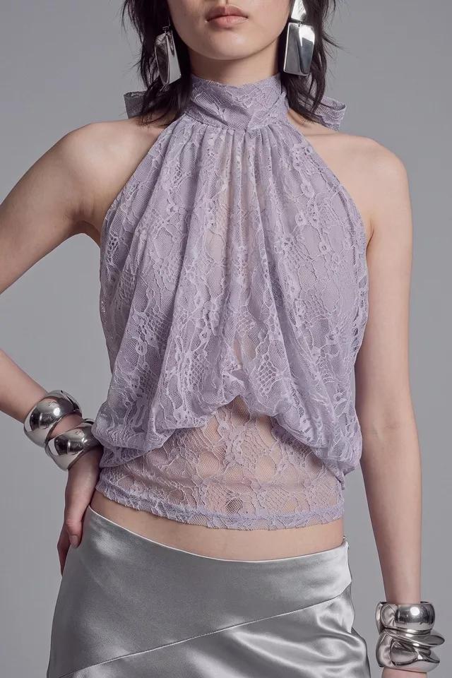 Slate Pink Sheer Floral Lace Halter Top by SLATE PINK