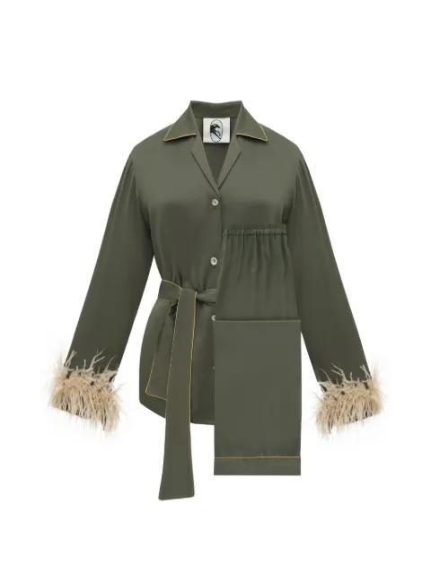 Miss Cat belted feather-trim pajama set by SLEEPER