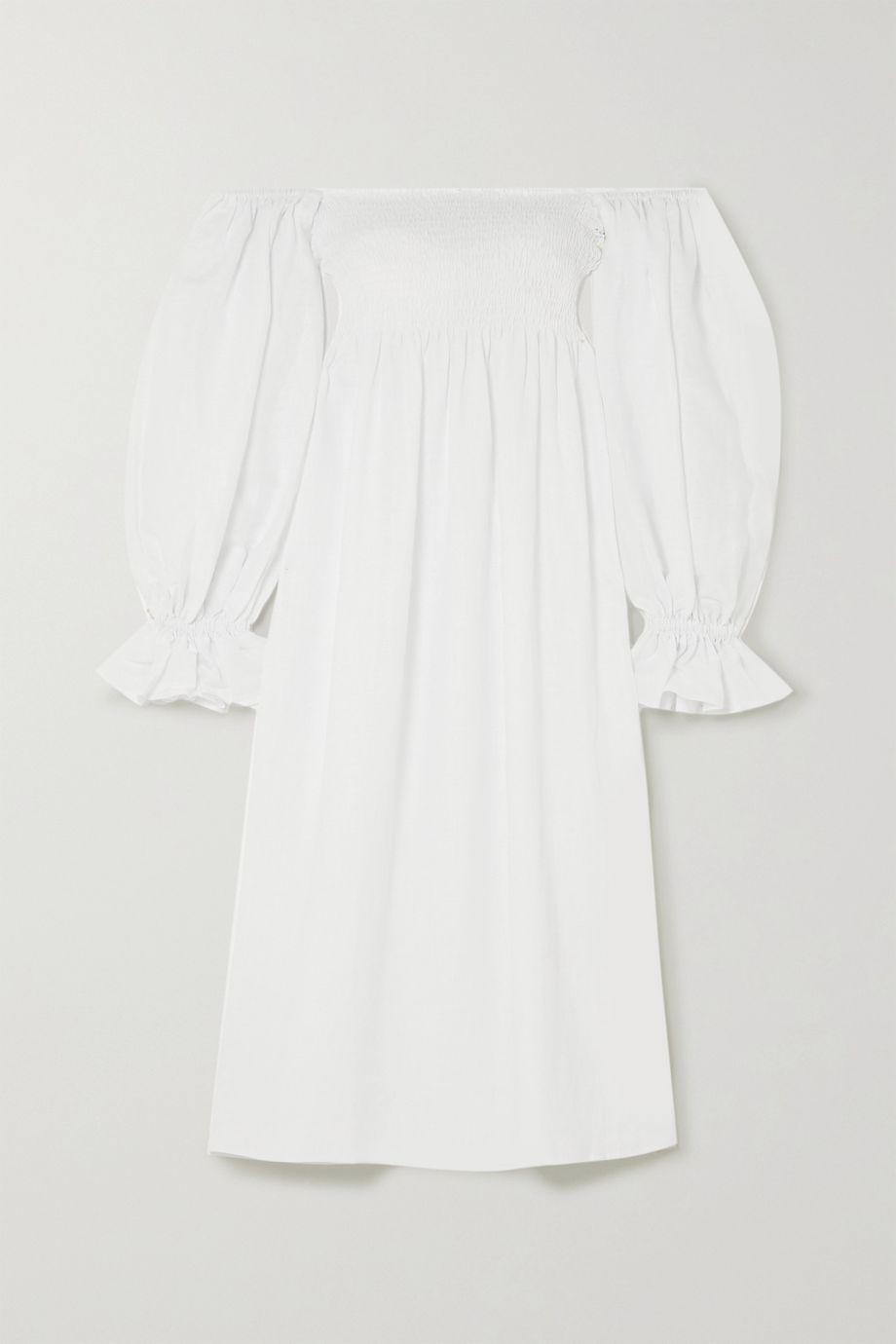 + NET SUSTAIN Atlanta off-the-shoulder shirred linen midi dress by SLEEPER