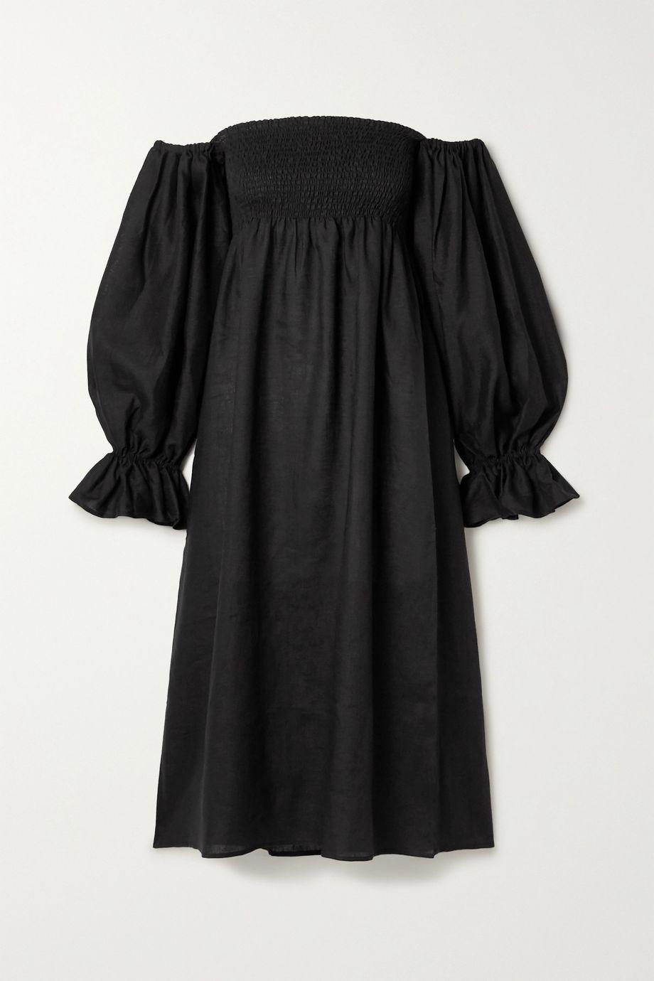 + NET SUSTAIN Atlanta off-the-shoulder shirred linen midi dress by SLEEPER