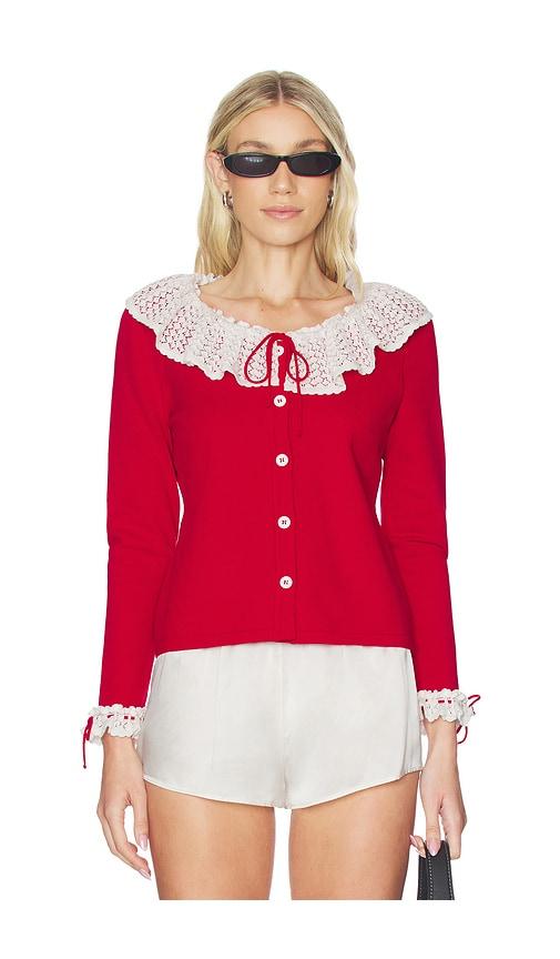 Sleeper Malena Knitted Cardigan With Lace Collar in Red by SLEEPER