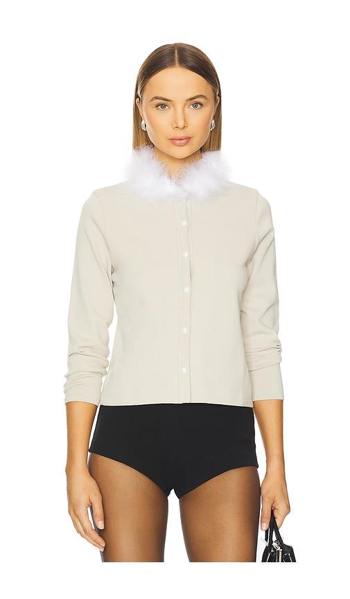 Sleeper Miss Kitty Cardigan With Detachable Feathers in Cream by SLEEPER