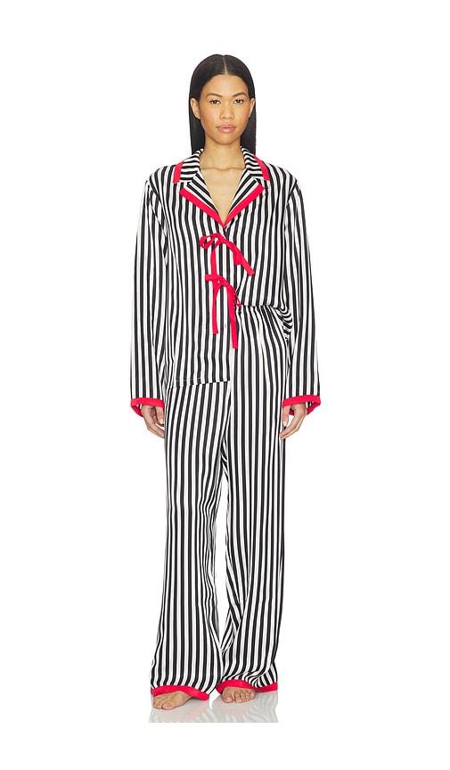 Sleeper Phoenix Striped Set With Red Bow Details in Black,White by SLEEPER