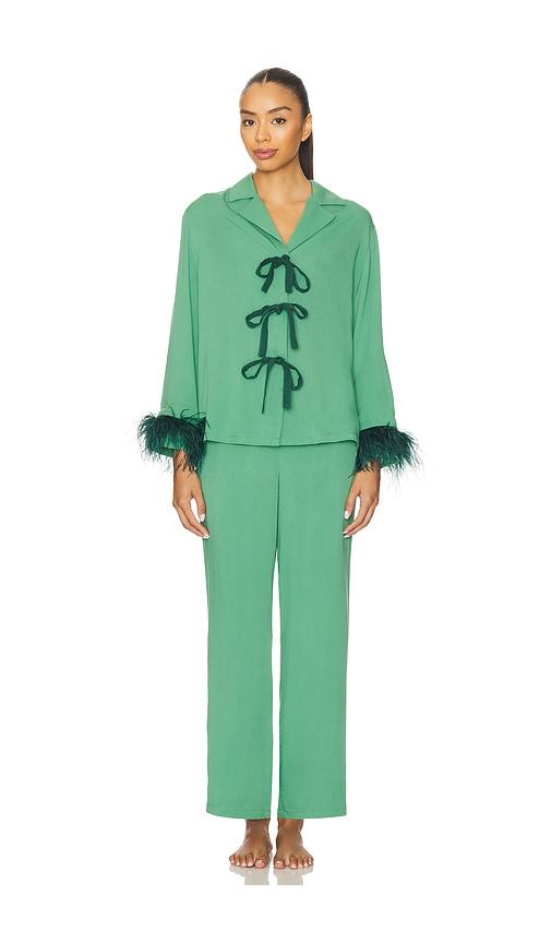 Sleeper The Bow Pajama Set With Detachable Feathers in Green by SLEEPER