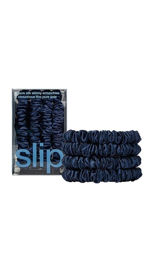 slip Skinny Scrunchies Set Of 4 in Navy by SLIP