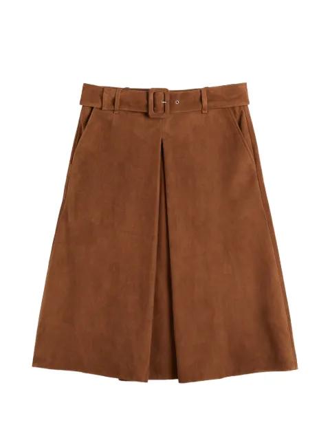 belted box-pleat midi skirt by SLOWEAR