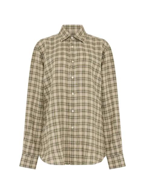 check-pattern long-sleeve shirt by SLOWEAR