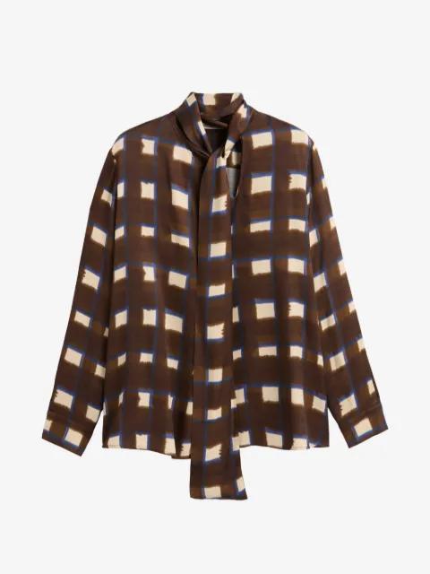 geometric-print scarf-tie blouse by SLOWEAR