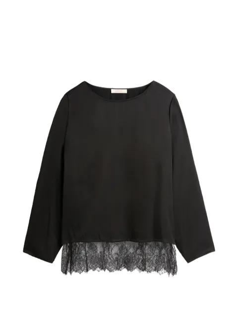 lace-trim satin blouse by SLOWEAR