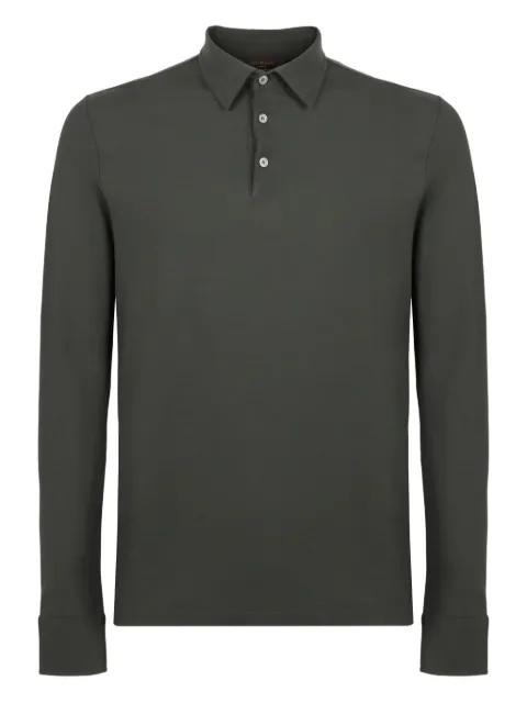 long-sleeve buttoned-cuff polo shirt by SLOWEAR