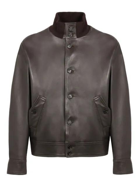 ribbed-collar leather jacket by SLOWEAR