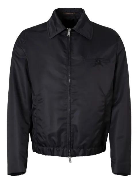 zip-fastening elastic-hem bomber jacket by SLOWEAR