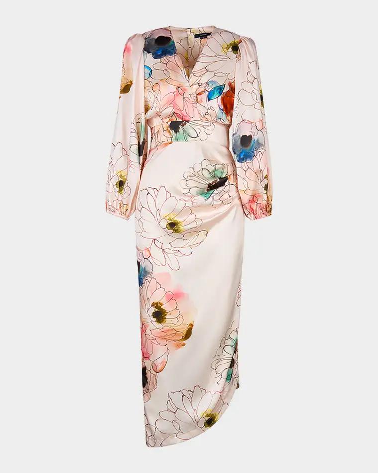 Floral Asymmetrical Balloon-Sleeve Dress by SMYTHE
