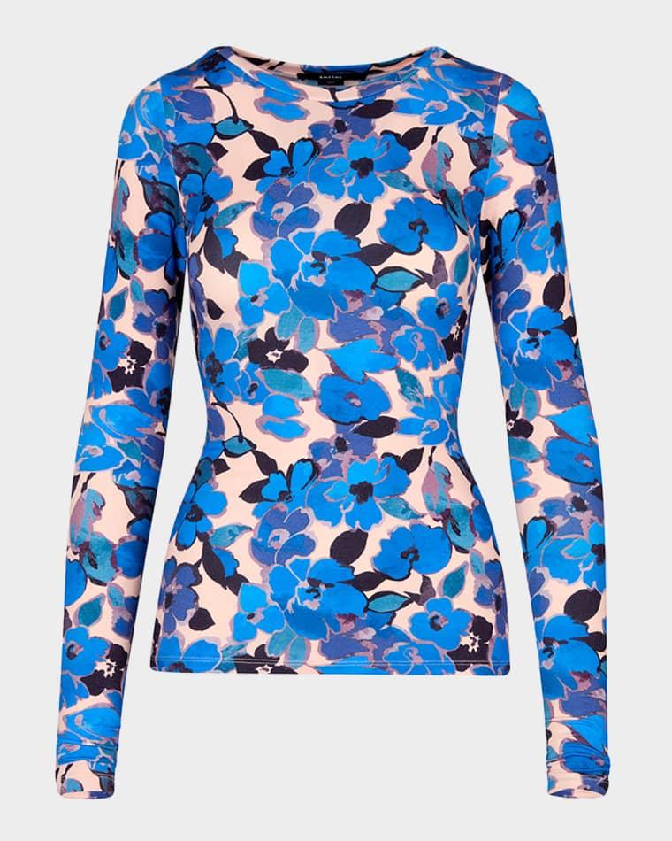 Floral Scrunch-Sleeve Crewneck Top by SMYTHE