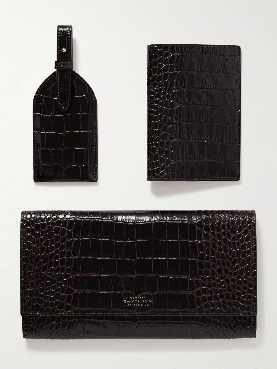 Mara croc-effect leather clutch, passport holder and luggage tag set by SMYTHSON