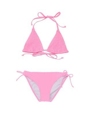 Pink Shirred Triangle Bikini - Big Kid by SNAPPER ROCK